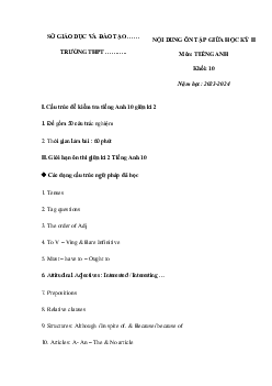 Đề cương ôn thi giữa học kì 2 môn Tiếng Anh lớp 10 năm 2022 - 2023 (Sách mới) | Global Success