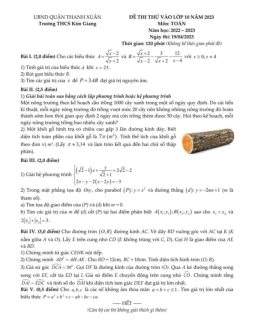 Đề thi thử Toán vào lớp 10 năm 2023 trường THCS Kim Giang – Hà Nội