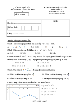 Đề kiểm tra khảo sát môn Toán 12 trường THPT Lý Thánh Tông – Hà Nội lần 1
