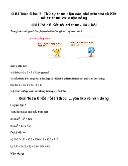 Giải Toán 6 Bài 7: Thứ tự thực hiện các phép tính | Kết nối tri thức