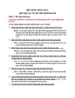 Bài tập nhận định ôn tập môn Pháp luật về chủ thể kinh doanh có đáp án