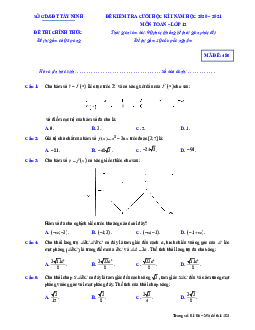 Đề kiểm tra cuối học kỳ 1 Toán 12 năm 2020 – 2021 sở GD&ĐT Tây Ninh
