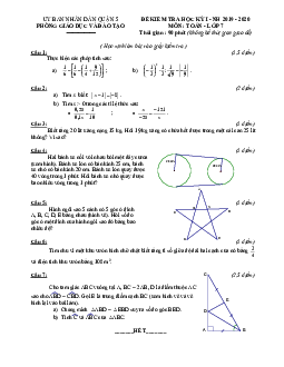 Đề thi học kỳ 1 Toán 7 năm 2019 – 2020 phòng GD&ĐT Quận 5 – TP HCM