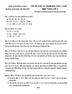 Đề thi học kỳ 1 Toán 6 năm 2019 – 2020 phòng GD&ĐT Bình Thạnh – TP HCM