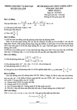 Đề khảo sát Toán 9 năm 2022 – 2023 phòng GD&ĐT Gia Lâm – Hà Nội