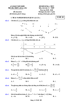 Đề kiểm tra 1 tiết Giải tích 12 chương 1 năm 2019 – 2020 trường Chà Cang – Điện Biên