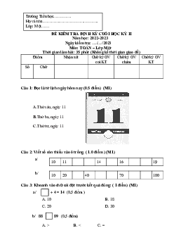 Đề thi học kì 2 lớp 1 năm 2022 - 2023 | Toán 1 | Cánh diều | đề 5