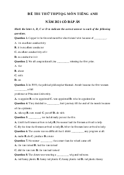 Đề thi thử THPT Quốc gia môn Tiếng Anh năm 2021 trường THPT Bỉm Sơn lần 1 (có đáp án)