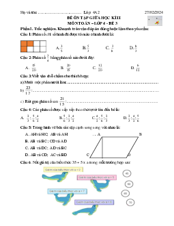 Đề ôn thi giữa học kì 2 môn Toán 4 sách Cánh diều | đề 3