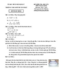 Đề tham khảo học kỳ 1 Toán 8 năm 2022 – 2023 trường THCS Huỳnh Tấn Phát – TP HCM
