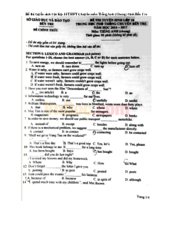 Đề thi tuyển sinh vào lớp 10 môn Tiếng Anh THPT Chuyên năm học 2016 - 2017 tỉnh Bến Tre