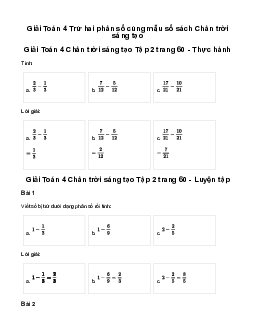 Giải Toán lớp 4 Bài 71: Trừ hai phân số cùng mẫu số| Chân Trời Sáng tạo