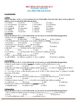 Đề cương ôn tập môn Tiếng Anh 12 giữa học kỳ 2 năm học 2020-2021