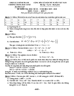 Đề kiểm tra học kì 2 Toán 7 năm 2019 – 2020 trường THCS Hà Huy Tập – TP HCM