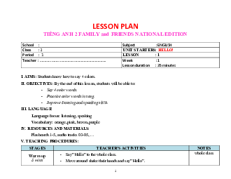 Unit Starters: Giáo án Tiếng Anh 2 sách Chân trời sáng tạo (Cả năm)