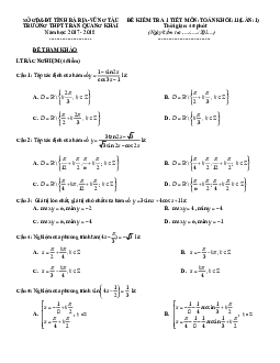 Đề kiểm tra Đại số và Giải tích 11 chương 1 (Lượng giác) trường Trần Quang Khải – Bà Rịa – Vũng Tàu