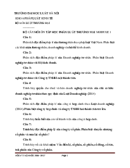 Đề cương ôn tập thi vấn đáp môn Luật thương mại