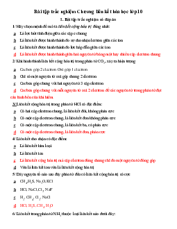 Bài tập trắc nghiệm chương Liên kết hóa học - Kết Nối Tri Thức