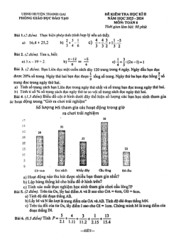 Đề học kì 2 Toán 6 năm 2023 – 2024 phòng GD&ĐT Thanh Oai – Hà Nội