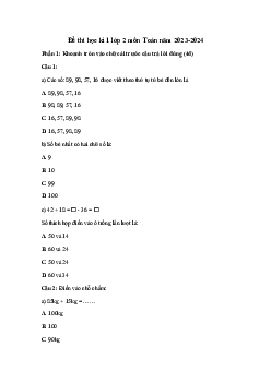 Đề thi học kì 1 lớp 2 năm 2023 - 2024 theo Thông tư 27 | Toán 2 Chân trời sáng tạo đề 6