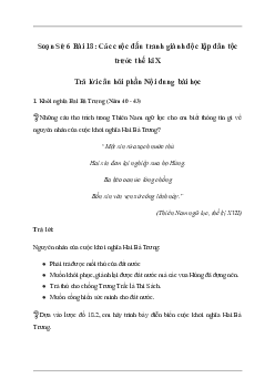 Giải Lịch sử lớp 6 Bài 18: Các cuộc đấu tranh giành độc lập dân tộc trước thế kỉ X - Chân Trời Sáng Tạo
