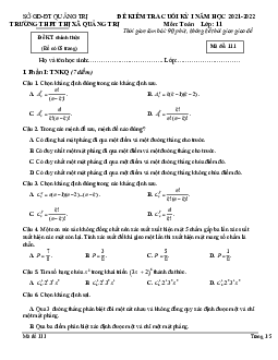 Đề cuối học kì 1 Toán 11 năm 2021 – 2022 trường THPT Thị xã Quảng Trị