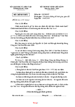 Đề thi HSG môn Lịch Sử 9 Sở GD Quảng Nam năm học 2018-2019 (có đáp án)