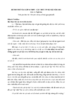 Đề thi thử vào lớp 10 môn Ngữ văn 2023 (cấu trúc đề TP Hà Nội) - Đề 2