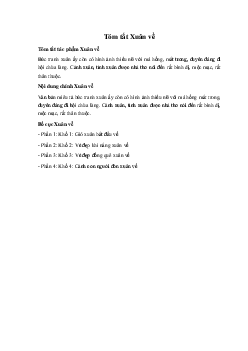 Tóm tắt Xuân về Ngữ Văn 10 sách Chân Trời Sáng Tạo