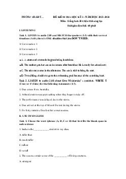 Giải đề thi học kì 1 môn Tiếng Anh 10 năm 2023 - 2024 sách Chân trời sáng tạo đề 3