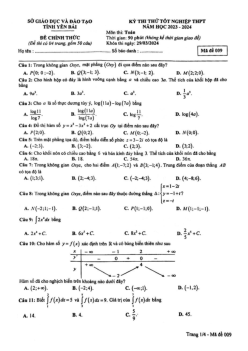 Đề thi thử tốt nghiệp THPT năm 2024 môn Toán sở GD&ĐT Yên Bái