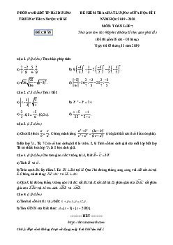 Đề kiểm tra giữa kì 1 Toán 7 năm 2019 – 2020 trường Ngọc Châu – Hải Dương