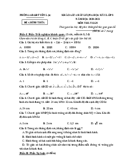 Đề thi học kỳ 1 Toán 8 năm 2020 – 2021 phòng GD&ĐT Yên Lạc – Vĩnh Phúc