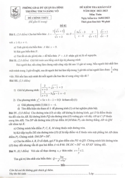 Đề khảo sát Toán 9 năm 2022 – 2023 trường THCS Giảng Võ – Hà Nội