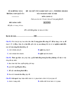 Đề thi thử THPT Quốc gia 2021 môn GDCD trường THPT Quế Võ lần 1(có đáp án)
