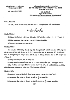 Đề chọn đội tuyển thi HSG QG môn Toán năm 2022 – 2023 sở GD&ĐT Quảng Ninh