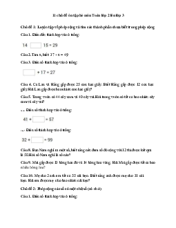 TOP 11 chủ đề ôn tập hè môn Toán lớp 2 lên lớp 3