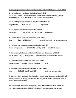 Challenging Transformations for Cambridge FCE  NEARLY C1 LEVEL CEFR with key