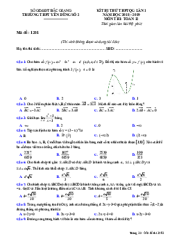 Đề thi thử THPTQG môn Toán năm 2018 – 2019 trường Yên Dũng 2 – Bắc Giang lần 1
