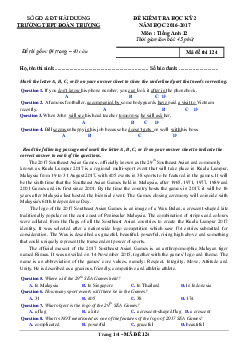 Đề thi học kỳ 2 môn Tiếng Anh lớp 12 trường THPT Đoàn Thượng, Hải Dương năm học 2016 - 2017 có đáp án