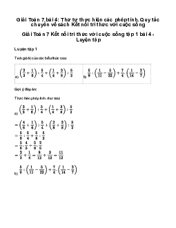 Giải Toán 7 Bài 4: Thứ tự thực hiện các phép tính. Quy tắc chuyển vế | Kết nối tri thức
