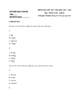 Đề thi giữa học kì 1 môn tiếng Anh lớp 10 năm 2023 - 2024 (Sách mới) | Chân Trời Sáng Tạo đề 1