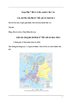 Giải Địa lí 7 Bài 4: Liên minh Châu Âu | Kết nối tri thức
