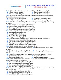 Bộ đề ôn thi HK1 môn Địa 12 năm 2022-2023 (có đáp án)