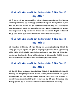 Đoạn văn kể về một việc em đã làm để thực hiện 5 điều Bác Hồ dạy | Tập làm văn 4