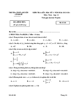 Đề giữa kỳ 1 Toán 11 năm 2023 – 2024 trường chuyên Lê Khiết – Quảng Ngãi