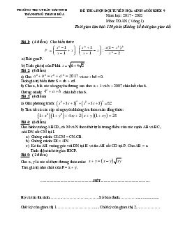 Đề thi chọn đội tuyển học sinh giỏi Toán 9 năm học 2017 – 2018 trường THCS Trần Mai Ninh – Thanh Hóa (Vòng 1)