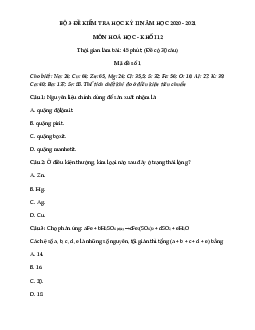 3 Bộ đề thi học kì 2 hóa 12 năm học 2021 Có đáp án