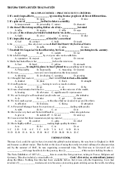 Đề luyện đội tuyển HSG Tiếng Anh 10 - trường THPT chuyên Thái Nguyên
