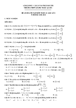 Đề cương HK2 Toán 10 năm 2020 – 2021 trường Lương Ngọc Quyến – Thái Nguyên